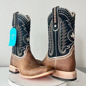 Lane Rodeo Houston Mens Cowboy Boots Brown Navy Blue Western Blunt Toe Size 12D